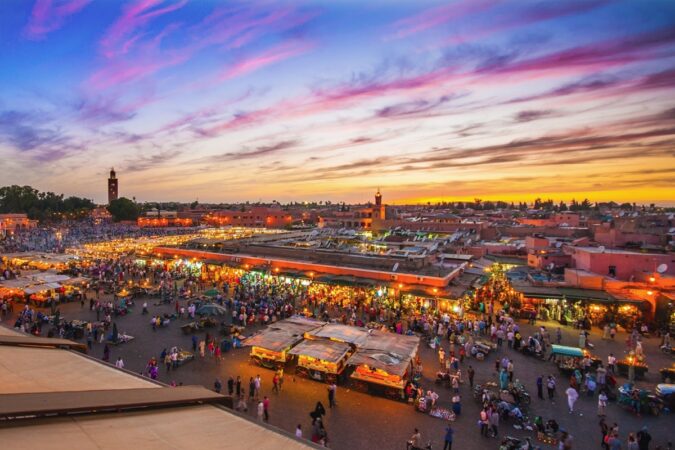 Place Jemaa El Fna Marrakech tombée de la nuit